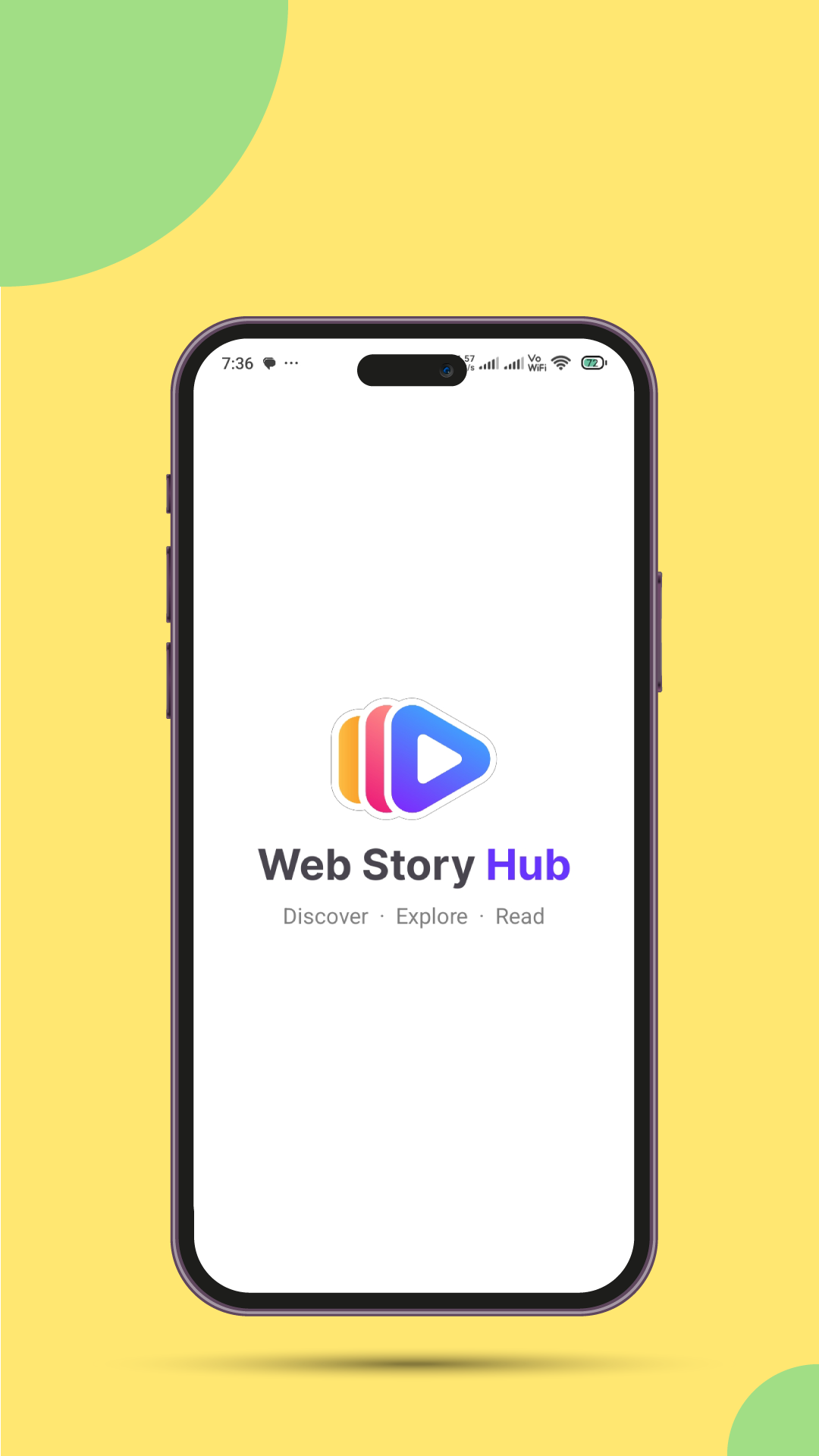 Web Story Hub home screen showing featured stories